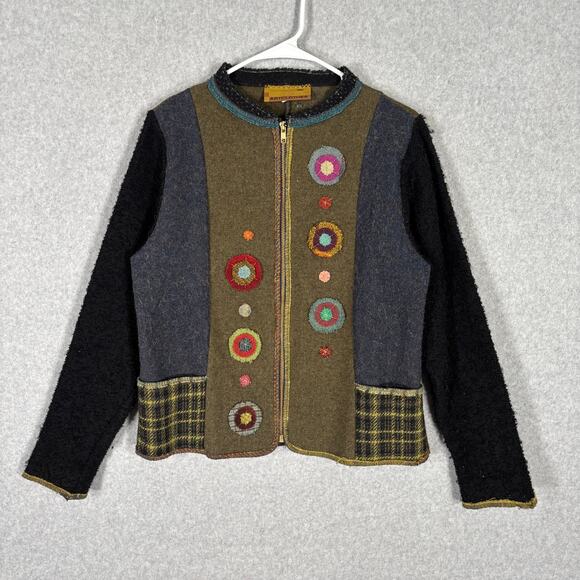 Artclothes Sweaters - Artclothes Cardigan XS Boiled Felted Applique Fuzzy Patchwork Artsy Crafty Wear
